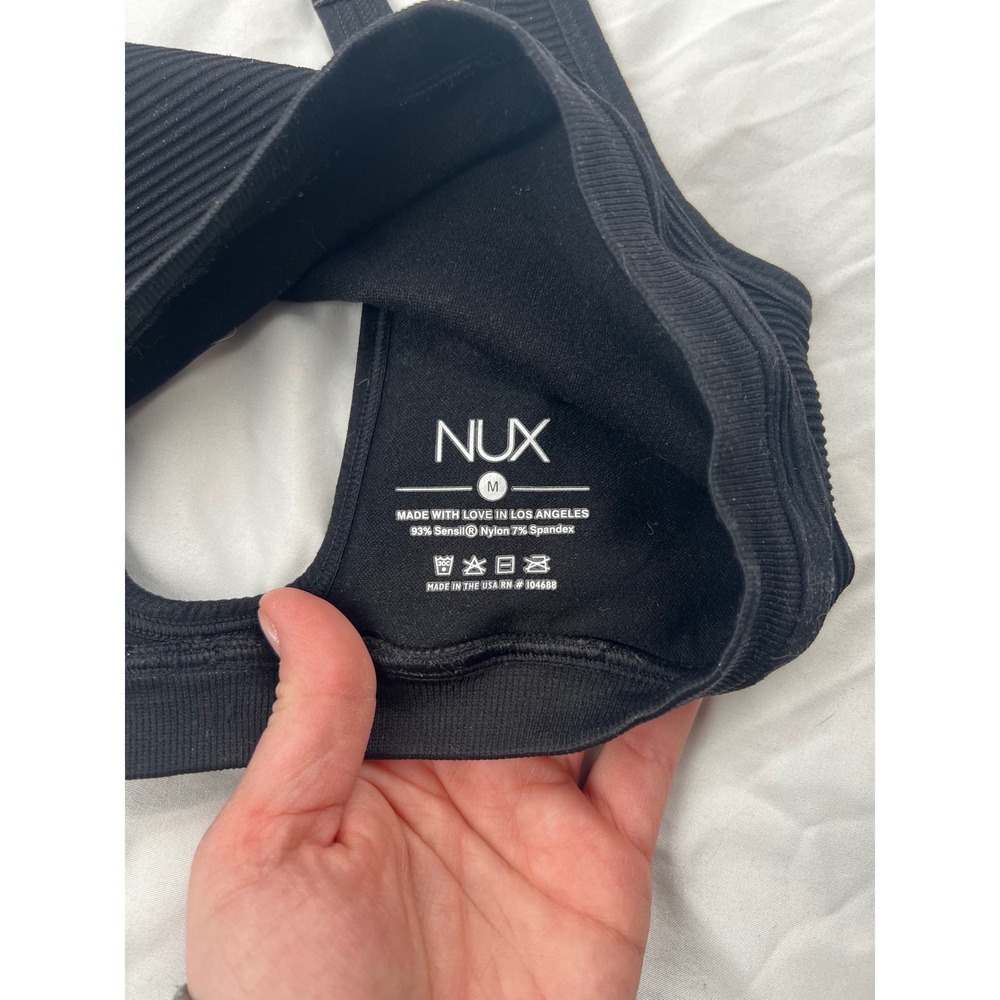 NUX Ribbed Seamless‎ Sports Bra Black Cross Back Athleisure Workout Size M - Picture 3 of 6